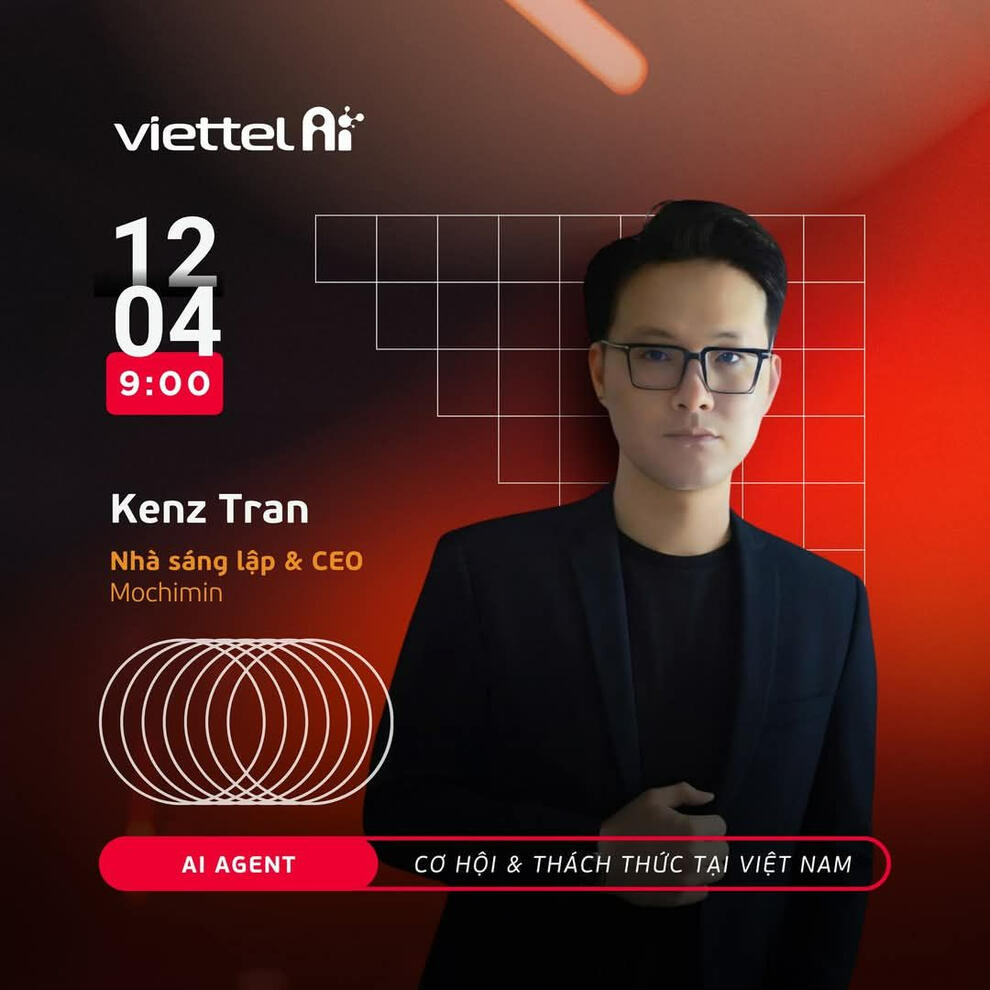 Kenz Tran, MOCHIMIN CEO, featured speaker at Viettel AI Talk, discussing AI-driven productivity and marketing automation opportunities in Vietnam.